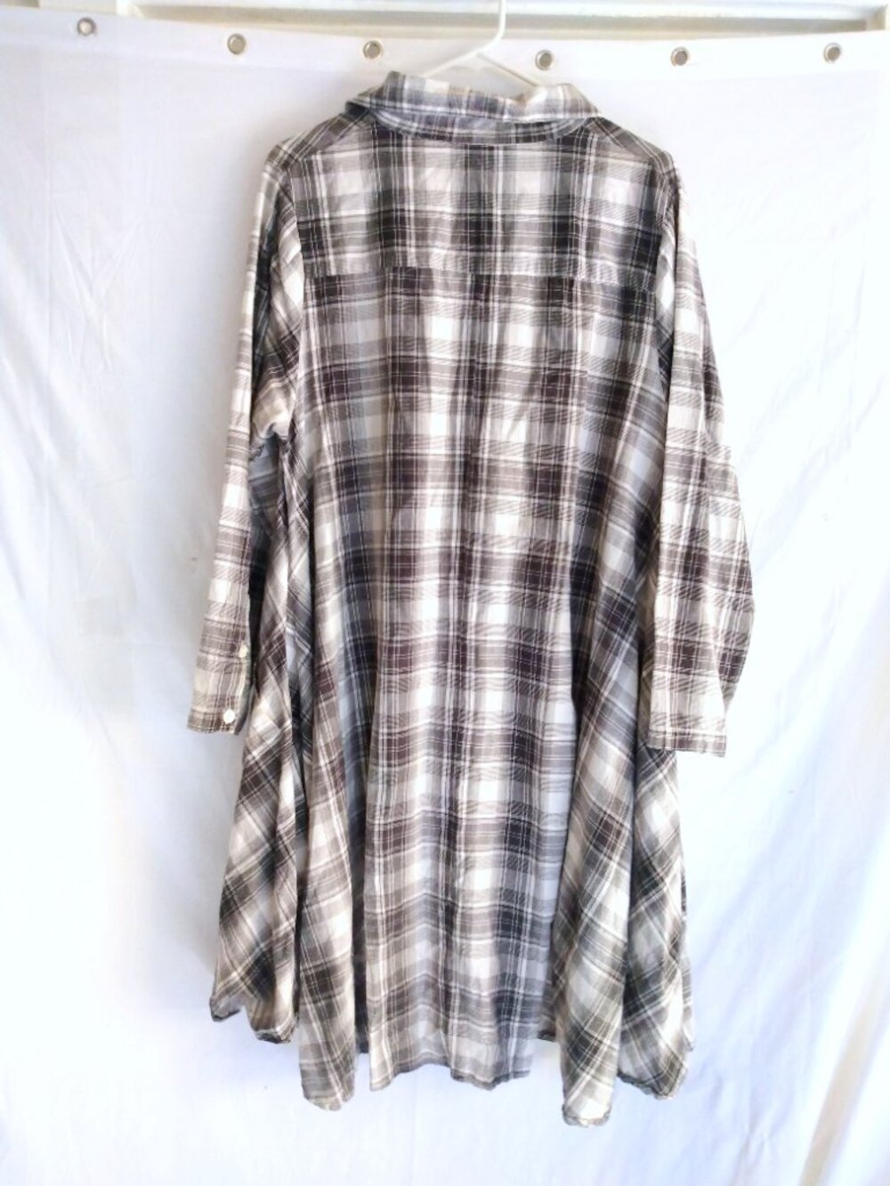 Tulip Plaid High‑Low Shirt Dress L Lagenlook Boho Cotton Asymmetrical Artsy - Picture 6 of 11